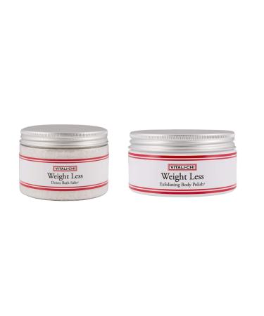 Vitali-Chi Exfoliating Body Polish + Light Detox Bath Salts - Less Weight with Ground Olive Stones - Vitamin Rich Apricot Oil (200ml) & Dead Sea Salts (300ml)