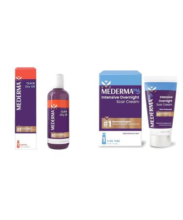 Mederma Quick Dry Oil and PM Intensive Overnight Scar Cream Bundle 3.4oz Oil with Natural Botanical Extracts and 1.0 Oz Cream Clinically Shown to Make Scars Smaller