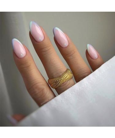 24Pcs/Set Press On Nails Almond shaped purple green and pink simple sweet Mid Length False Nails Acrylic Fake Nails Full Cover Nails Tips Artificial Finger Manicure Press on nails for Women and Girls