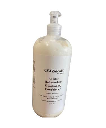 CocoLux Rehydration & Softening Conditioner for All Hair Types W/Coconut Milk Sweet Almond Oil Acacia Senegal Paraben Free Sulphate Free Color Safe 33 Fl. Oz. (with pump)