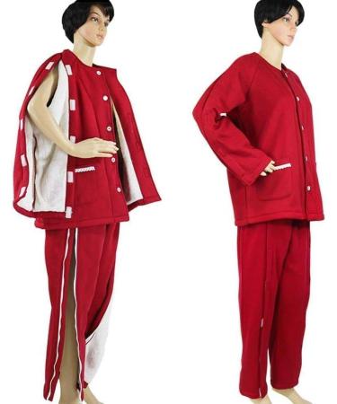 Shop Women's Cozy Pajamas Set | Daily Wear Patient Care Clothes for Elderly | Postoperative Rehabilitation | Plush Cotton in Red Medium Size - Buy Online on GoSupps.com