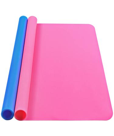 Silicone Mat, IKOCO 15.7"x 11.8" Clay Resin Art Mat for Playdoh A3 Large Nonstick Silicone Craft Sheet for Playdough Epoxy Resin Jewlery Casting Pink & Blue