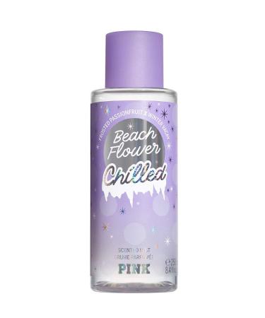 PINK/VICTORIAS SECRET Beach Flower Chilled Limited Edition 8.4 Ounce Fruity Fresh with Frosted Passionfruit Blue Freesia and Juniper Berries