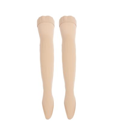 Thigh-high compression stockings beige 23 32 mmHg pressure closed toe area sports compression stockings silicone band unisex opaque for varicose veins