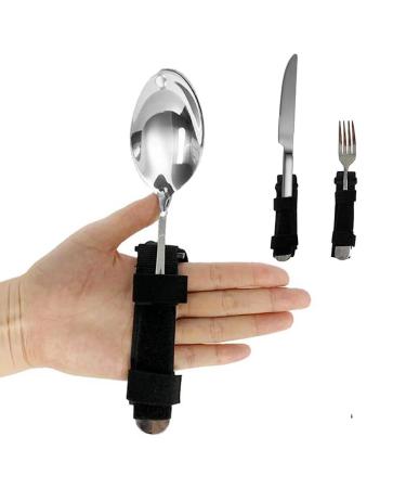 Disabled Eating Aid Adaptive Utensil Holder Easy Grip Spoon Fork Holder Belt Adjustable Dinning Helper for Weak Grip Hand Tremor Disabled Parkinson Stroke Arthritis