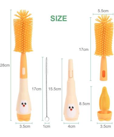 Vicloon 2 in 1 Baby Bottle and Teat Cleaning Brush - Silicone Cleaner for Water Bottles, Glass Cups, and Thermoses | Yellow Penguin - Buy Online on GoSupps.com