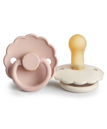 FRIGG Daisy Natural Rubber Baby Pacifier | Made in Denmark | BPA-Free (Blush/Cream 6-18 Months) 2-Pack
