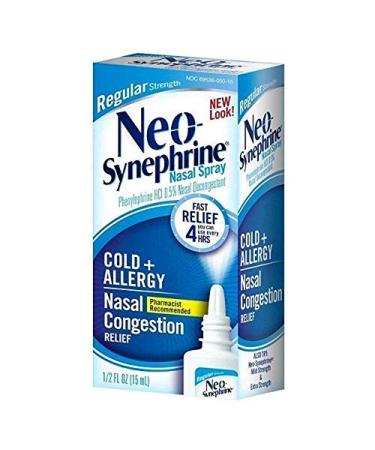 Neo-Synephrine Nasal Spray Regular Strength Formula 0.5 Fl Oz (Pack of 2)