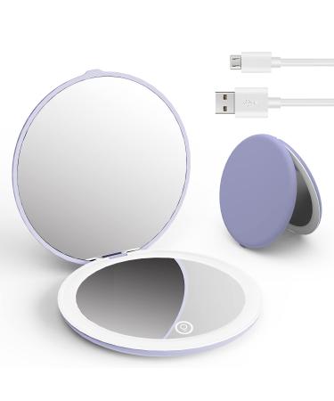 Luckme Led Lighted Compact Mirror Compact Mirror with Light Upgraded 4 Inch 1X/5X Magnification Travel Makeup Mirror  Brightness Adjustable 2-Side Pocket Mirror for Handbag  Purple Compact Purple