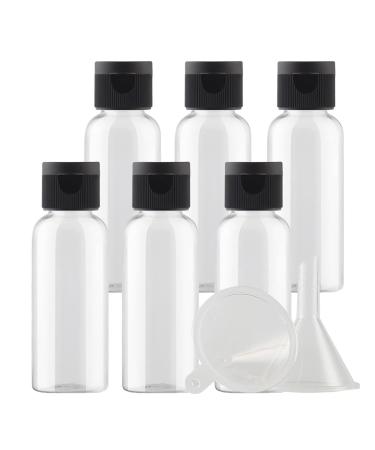 Zeoabsy 6 pieces empty 50ml transparent pet plastic bottle with black folding lid round portable bottle for cosmetic fluids oil travel transparent 50ml