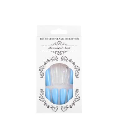Sethexy Long Glossy Ballerina False Fingernails - Blue French Coffin Art Nail Tips | 24 Full Cover Press-On Nails with Butterfly Design for International Shipping - Buy Online on GoSupps.com
