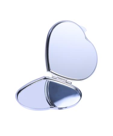 ULTNICE Folding Compact Pocket Makeup Mirror Double Sided Handbag Purse Heart Shape Mirror Silver