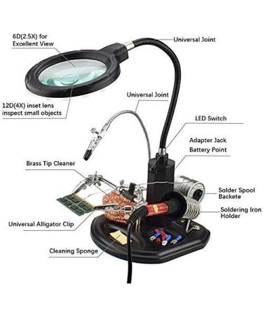 Magnifiers 2.5X/4X 16 SMD LEDs Magnifier Soldering Helping Hand Desktop Magnifying Glass Welding Repair Auxiliary Tool - Buy Online on GoSupps.com