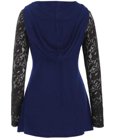 Bigfanshu Women's Long Sleeve Butterfly Printed Hoodie Tops Lace Blouse Female Clothes Colorful Plus Size Pullovers Blue - Buy Online on GoSupps.com
