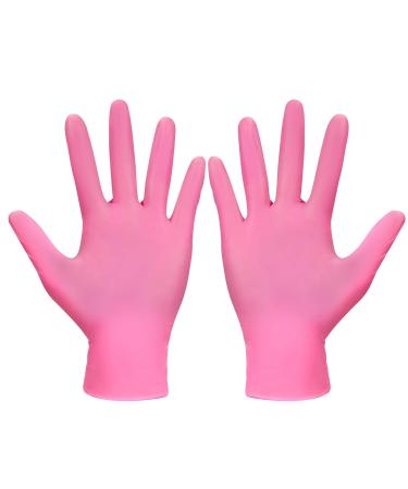 Disposable Gloves Nitrile Gloves 5 Mil 100 count-Non Latex Powder Free Nitrile Gloves for Painting Cooking Cleaning Large Pink