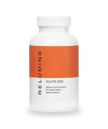Relumins Valentines Gluta 500 Chewable Tablets with Glutathione Hyaluronic Acid Vitamin C Biotin & Collagen Supports Skin Tone & Glow Fruit Punch Flavor Made in USA 60 Tablets 60 Count (Pack of 1) G500