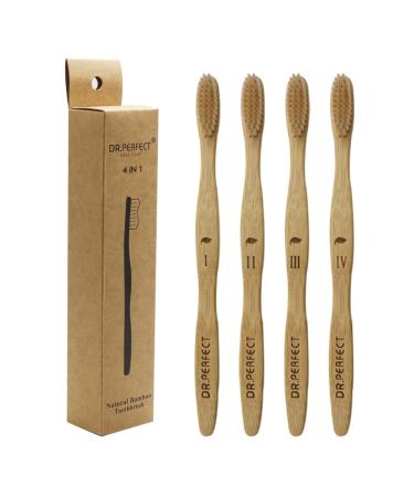 DR.PERFECT Bamboo Toothbrush with Medium Soft Natural Bristles Biodegradable Toothbrush for Teeth Whitening Pack of 4 Original