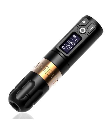 Ambition Soldier Rotary Battery Pen Tattoo Cartridge Machine with 2400mAh Wireless Power Japan Coreless Motor Digital LED Display Tattoo Equipment Supply for Professionals and Beginners Tattoo Artists Gold