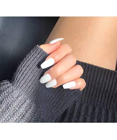 Brishow Ballerina Matt False Nails - Pure Color Acrylic Press-On Full Cover - 24 Pieces for Women & Girls (White) - Shop Internationally! - Buy Online on GoSupps.com