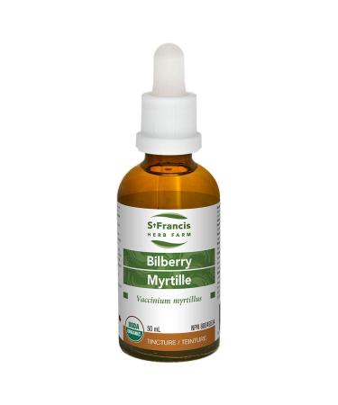 St Francis Herb Farm - Bilberry (Vaccinium myrtillus leaf and berry) Certified Organic Herbal Tincture Extract used to improve visual acuity including night vision and to treat varicose veins and hemorrhoids (50 ml)