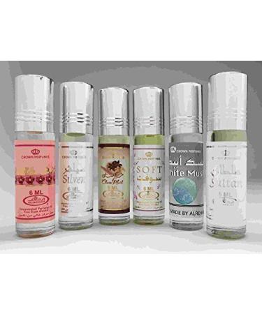 6 (Six) Al-Rehab 6ml Perfume Oils Best Sellers Set # 1: Soft Sultan Al Oud Red Rose Choco Musk Jasmin and White Musk