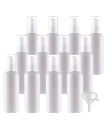 ZEOABSY 12 Pieces 100 ml White Lotion Bottles with White Pump 100ml Empty PET Plastic Lotion Pump Bottle Cosmetic Gel Travel Container for Cosmetic Make up Cleaning + 2 x Funnel Red 100ml
