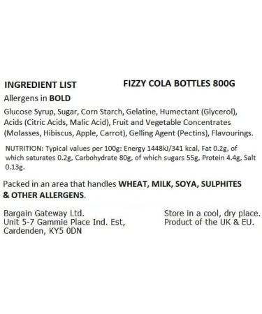 BG Quality Pick & Mix Sweets - Choose Your Own Favourites Single Sweet Pouch 800g (Fizzy Cola Bottles) Fizzy Cola Bottles 800g - Buy Online on GoSupps.com