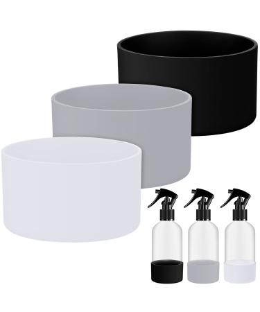 3 Pieces Silicone Sleeve Bottom Base Accessories for 16 oz Spray Bottles Anti Slip Cosmetic Spray Bottom Cover Washable Rubber Bottom Base for 12 to 24 oz Water Bottles (Grey, Black, White)