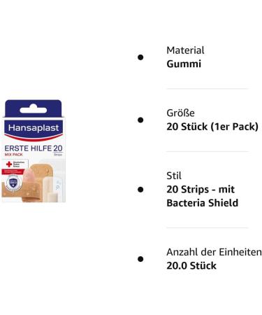 Hansaplast First Aid Plaster Mix - 20 Strips with Bacteria Shield | Ideal for On-the-Go Wound Care - Buy Online on GoSupps.com