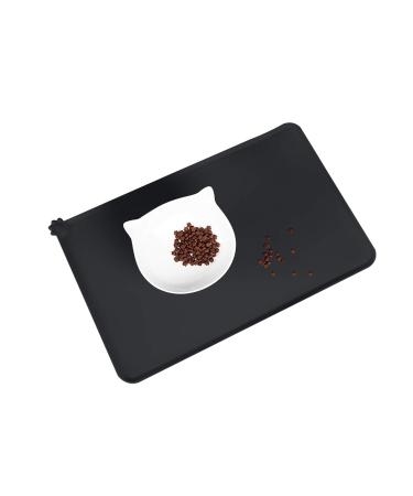 Elaikka Silicone Pet Food Mat Non-Slip Easy Clean Waterproof 19x12Large with Raised Edge for Dog Cat Feeding Mats Black Large Black1