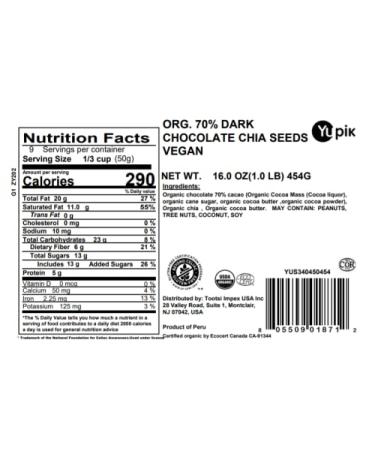 Yupik Organic 70% Pure Dark Chocolate Chia Seeds 1 lb - Vegan, GMO-Free, Vegetarian & Gluten-Free - Buy Online on GoSupps.com