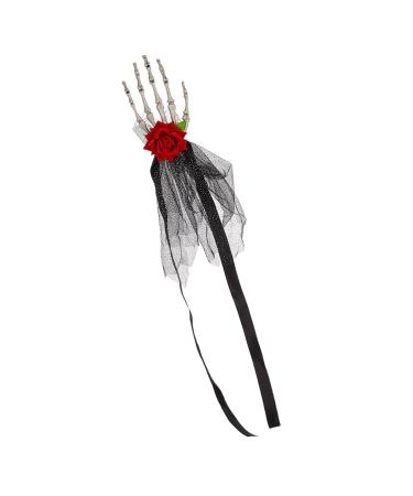 Neamou Halloween Skull Hand Hairpins - Punk Headdress With Rose Flower Halloween Skull Hand Headpiece Hairpins Halloween Skeleton Headpiece Straps