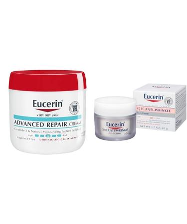 Eucerin Advanced Repair 16 Oz Body Cream and Q10 1.7 Oz Anti-Wrinkle Face Cream Bundle