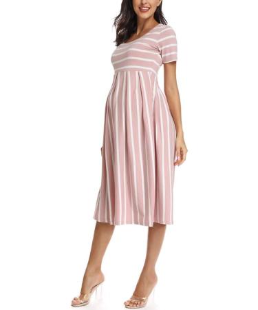 Love2Mi Maternity Dress XL Dark Pink White Stripe - Short-Sleeve A-Line Midi Pregnant Dress - Buy Online on GoSupps.com