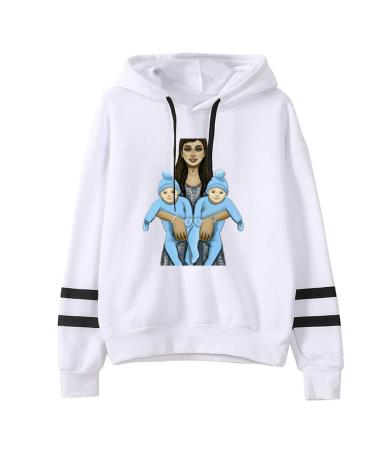 Bigfanshu Womans Sweaters Letter Printing Stripe Round Collar Long Sleeves Sweater Tops White