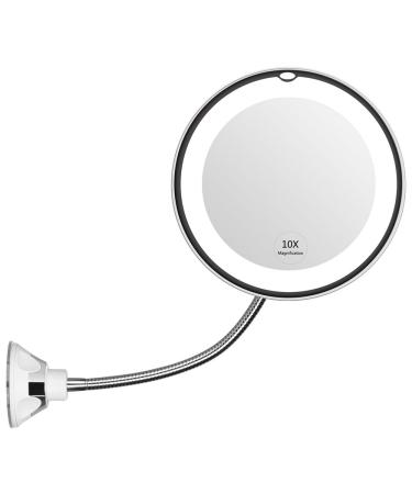 KEDSUM Flexible Gooseneck 6.8" 10x Magnifying LED Lighted Makeup Mirror, Bathroom Magnification Vanity Mirror with Suction Cup, 360 Degree Swivel, Daylight, Battery Operated, Cordless & Travel Mirror Circle Shape Ten Times