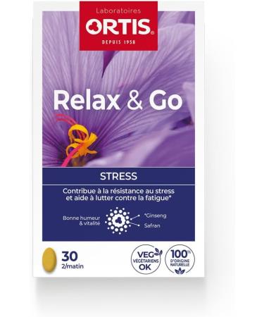 Ortis - Relax & Go 30 Tablets - Food Supplement to resist stress and fight fatigue - Maintains good mood and vitality - 100% natural based on Saffron and Ginseng - Buy Online on GoSupps.com