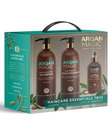 ARGAN MAGIC Hair Care Essentials Trio | Shine Boosting Shampoo Moisturizing Conditioner 10 in 1 Leave In Spray | Hydrate Detangle & Restore Shine | Made in USA - Buy Online on GoSupps.com