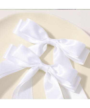 Silky Satin Hair Bows Bowknot Hair Ribbon Bow Hair Clips with Long Silky Satin Tail Hair Ribbons Ponytail Holder Hair Accessories for Women Girls Toddlers (Black/White) - Buy Online on GoSupps.com