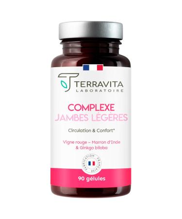 Light Leg Complex | 6 Highly Dosed Active | Red Vine - Horse Chestnut - Ginkgo Biloba - Nettle | Blood Circulation - Lymphatic Drainage | 90 Capsules | Made in France | Terravita