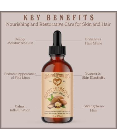 Natural Born Oils Moroccan Argan Oil. 2oz. 100% Pure and Natural Cold-pressed Organic. Natural Moisturizer for Your Skin and Hair - Buy Online on GoSupps.com