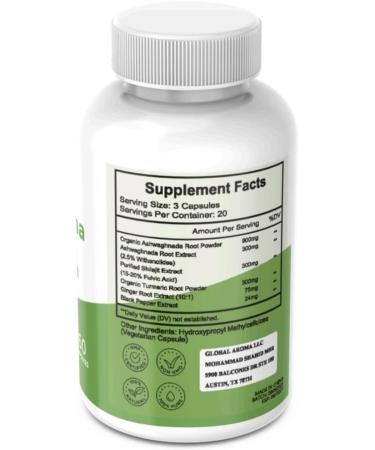 AROGLOBA Organic Ashwagandha Capsules with Shilajit Turmeric & Ginger 4-in-1 Ayurvedic Herbal Supplement | Adaptogenic Herbs for Natural Energy Vitality & Daily Wellness - Buy Online on GoSupps.com
