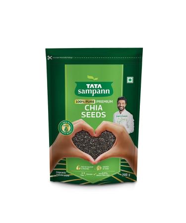 Green Velly Sampann Premium Chia Seeds | Rich in Calcium, Magnesium & Protein | Trans Fat Free, Rich in Omega 3 Fatty Acids, Source of Iron & Rich in Dietary Fiber | Handpicked Seeds 200g