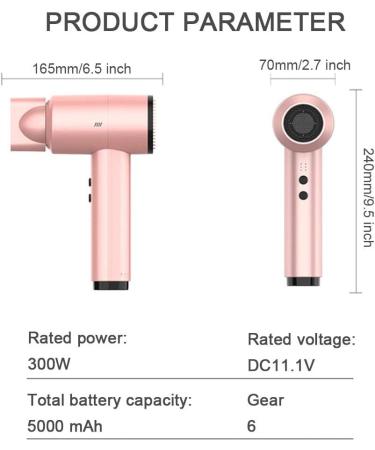 Wireless Hair Dryer 300W High Power Cordless Portable Blow Dryer Fashion Thermostat 6-Files For Hotel Home School Outdoor Travel Tool - Buy Online on GoSupps.com