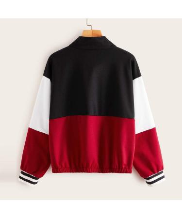 Bigfanshu Womens Tops Long Sleeve Zip Front Half Placket Cut and Sew Sweatshirt Pullover Hoodie Black - Buy Online on GoSupps.com