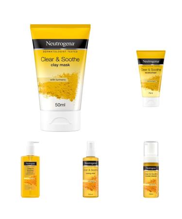 Neutrogena Clear & Soothe 5-Step Skincare Bundle Set | With Tumeric | For Spot-Prone Skin | Make-Up Remover Mask Cleanser Moisturiser Mist 5 Piece set 5-Step Regime Bundle - Buy Online on GoSupps.com