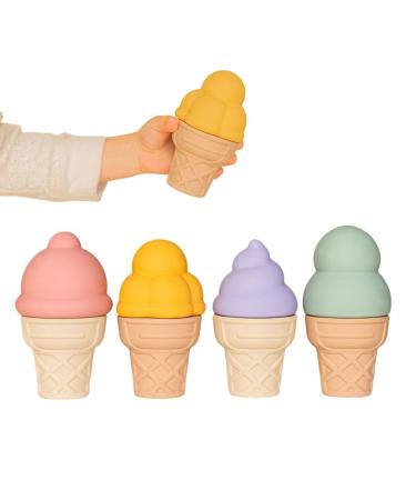 Ivory Cradle Silicone Ice Cream Cone Toy - Set of 4 detachable play kitchen ice cream cones  multicolor neutral color play food  dishwasher safe  100% food grade silicone  ages 0-7 years old