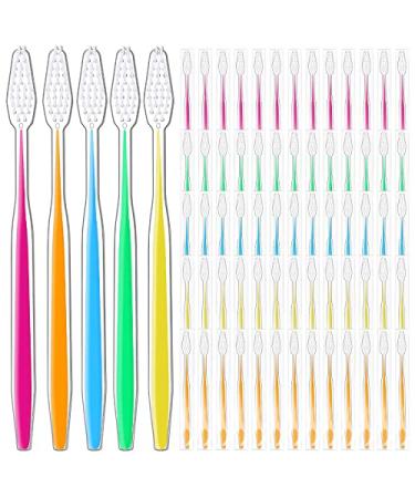 Newtay Disposable Toothbrushes Individually Wrapped Bulk Travel Size Toothbrush Soft Bristle Tooth Brushes Set Medium Manual Packaged 5 Color (150 Pcs) Blue green orange red