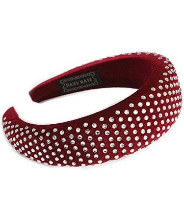 Retro Thicken Padded Velvet Diamante Wide Chunky Hair Band/Headband/Alice Band in Burgundy - Buy Online on GoSupps.com