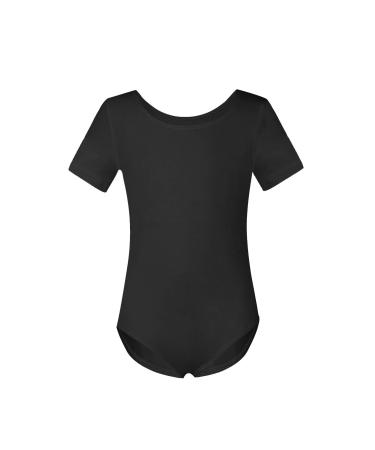 Phineein Girls Short Sleeve Team Basic Leotards For Kids Black 4-6 Years